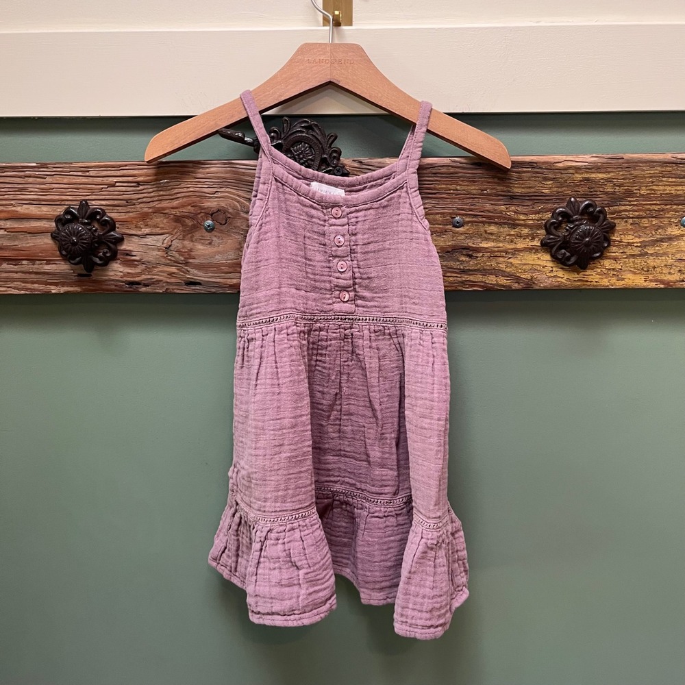 Jamie Kay Girls Dusty Plum Organic Cotton Muslin Tiered Dress Size 4Y